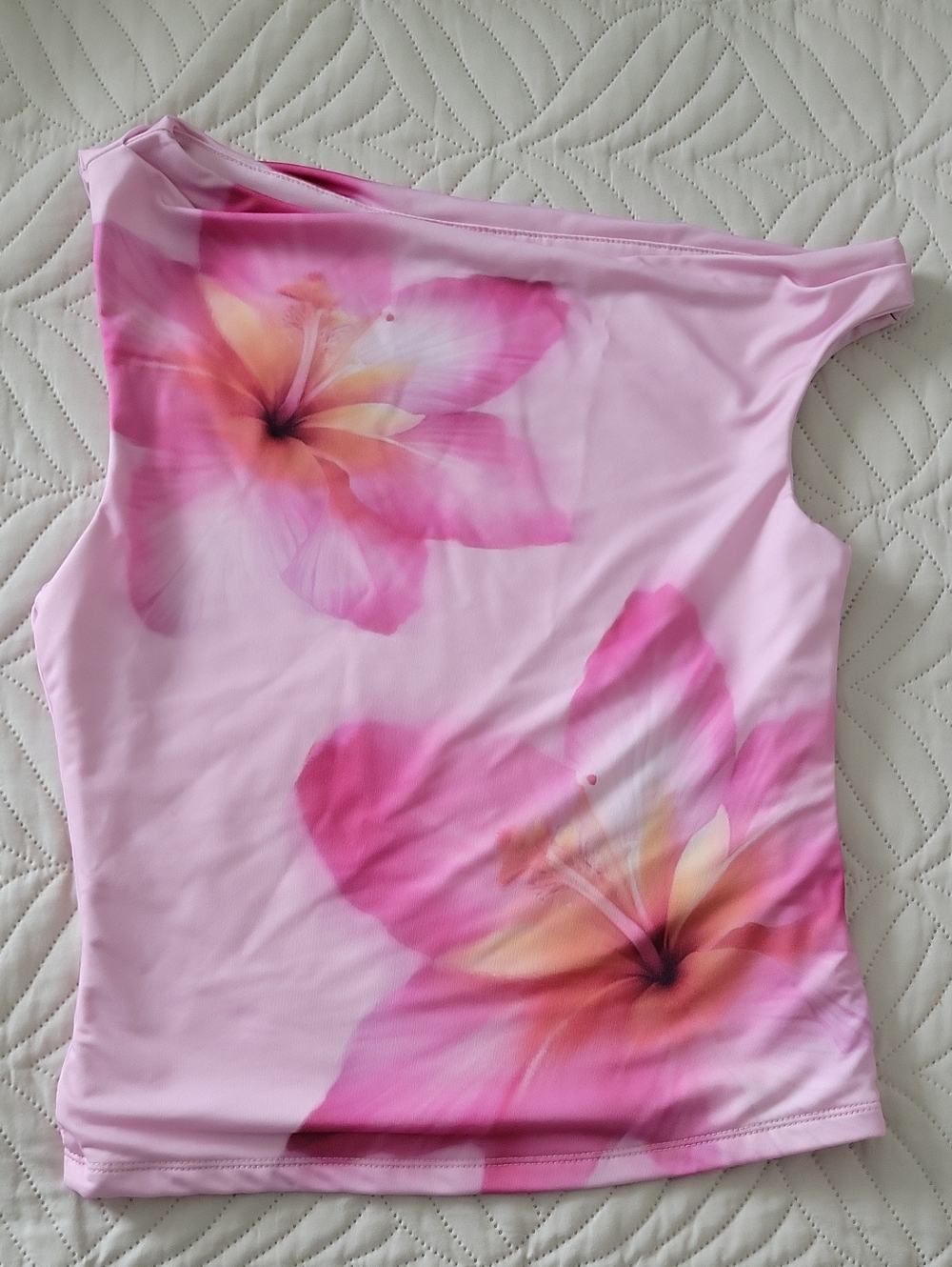Madden Girl Pink Floral One-Shoulder Tank